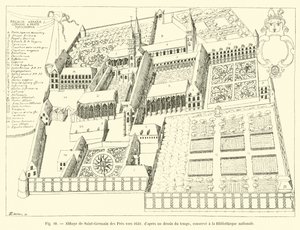 1630 civarında Saint-Germain des Pres Manastırı, zamanın bir çiziminden sonra Milli Kütüphane