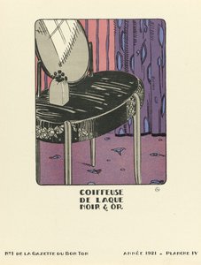 "Coiffeuse de Laque Noir  Or" reklamı, pub.1921 (şablon baskı) by French School