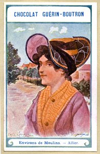 Çikolataların reklam kromolitografisi Guerin Boutron, Fransa bölgelerinin başlıkları, Moulins, Allier çevresi, illüstrasyon Emile Jammes (kromolitograf) by French School