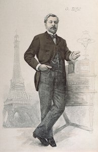 Alexandre Gustave Eiffel, masasının yanında Tour Eiffel