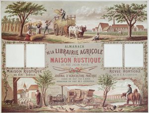 Geleneksel ve modern çiftçilik yöntemlerini gösteren Almanak. c.1870-80 by French School