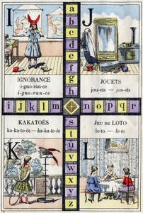 Alfabe ve Harf I J K ve L, cehalet, oyuncaklar, kakatolar ve loto oyunu. Küçük kızların ABC