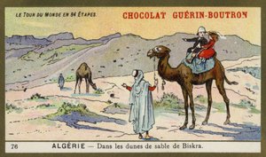 Biskra, Cezayir'in kum tepeleri arasında (chromolitho) by French School