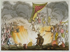 Hintli Bir Dul Kocasının Cesedi ile Yanarak Öldü, Hindistan Üzerine Bir Kitaptan plaka 30, Gaetano Zancon (1771-1816) tarafından oyulmuş by French School