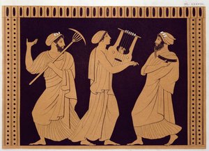 Antika bir vazodan sonra antik Yunan tiyatro sahnesi by French School