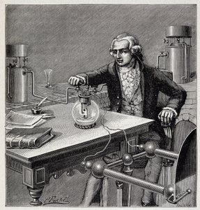 Antoine Laurent de Lavoisier (1743-1794) bir deneyi yönetiyor - Emile Desbeaux'nun “Popüler Fizik” adlı eserinde by French School
