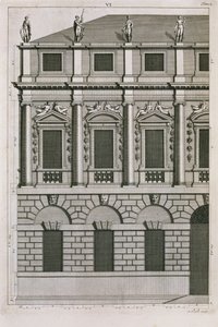 Bernard Picart (1673-1733) tarafından oyulmuş, Palladyen orantıları gösteren mimari tasarım, c.1716 by French School