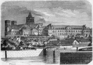 Mimari: Abbey aux Dames (yaklaşık 1060) ve Holy Trinity Kilisesi (Romanesk tarzı) manzarası. Caen, Calvados (14) by French School