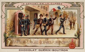 Akademiden mezun olduktan sonra alaylarına katılmak için ayrılan ordu öğrencileri (chromolitho) by French School