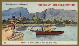 Papeete limanına varış, Tahiti (chromolitho) by French School