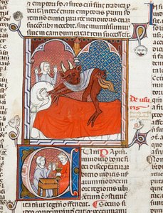 Arundel 484 f.245 Ölü bir kişinin yatağında bir şeytan veya iblis, Digestum Vetus