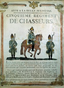 Avis à la Belle Jeunesse, 18. yüzyıl 5. Avcı Alayı için askere alma posteri. Paris, Musee de l