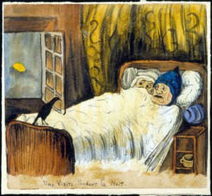 Kötü uğurlu: gece ziyareti (bir kuzguna bakan bir çift). by French School