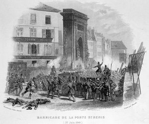 Porte Saint Denis Barikatı (23 Haziran 1848) - “Fasttes de Gardes Nationales de France”” by French School