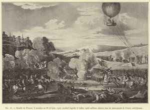 Fleurus Savaşı, 8. Yıl II Messidor (26 Haziran 1794), esir askeri balonun Avusturya ordusunun tüm hareketlerini gözlemlediği (gravür) by French School