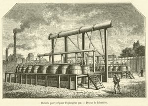Saf hidrojen hazırlamak için pil (gravür) by French School