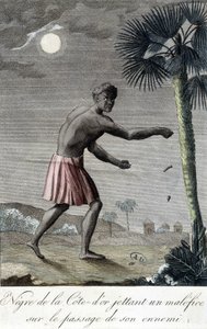 Côte d'Or'un (Gana) siyahi, düşmanının geçişine bir lanet fırlatıyor. 1811 by French School