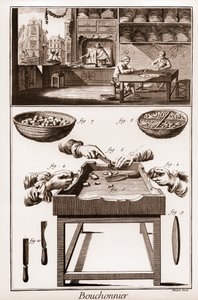Bouchonnier, mantar tıpa imalatı - “” La Grande Encyclopédie, ou Dictionnaire Raisonne des Sciences, des Arts et des Metiers” (Bilim, Sanat ve Meslek Ansiklopedisi veya Sözlüğü) Denis Diderot (1713-1784) ve Jean d