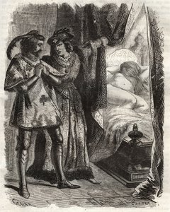 Bir kapıyı kaldırarak, kocaya kendi karısını çıplak yatarken gösterdi. Valois Dükü I. Louis (1372-1407), Raoul d