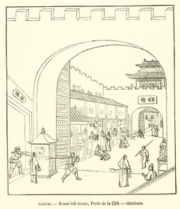 Kanton, Kouai-lak-moun, Şehrin Kapısı, Kuş Avcıları (gravür) by French School