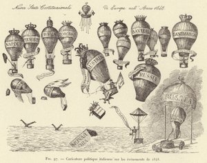 1848 olaylarıyla ilgili İtalyan siyasi karikatürü (gravür) by French School