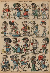 Askeri figürlerin karikatürleri (renkli gravür) by French School