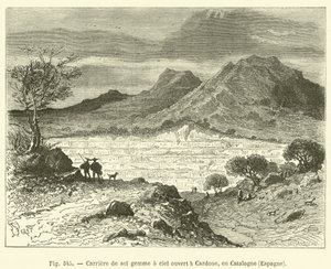 Cardone, Katalonya, İspanya'da açık ocak kaya tuzu ocağı (gravür) by French School