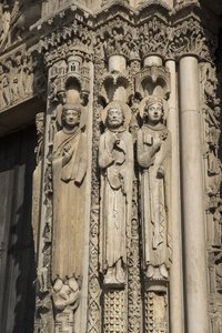 Cathedrale de chartres, kraliyet kapısının sağındaki körfezin sol patlamasının detayı, soldan sağa, bir kral, Roland, louis vii by French School