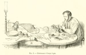 Blowtorch ve gaz lambası (gravür) by French School