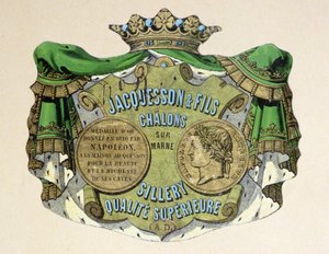 Jacquesson & Fils için şampanya etiketi, Champagne Sillery Marque, 19. yüzyıl ortası (renkli litho) by French School