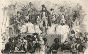 Champs-Elysees (Champs Elysees) - Morel kafenin önündeki şarkıcılar - Edmond Texier tarafından “Tableau-de-Paris”te gravür 1852 by French School