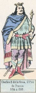 Charles 2 dit le Gros, 29. Fransa Kralı, 884-888 (renkli gravür) by French School