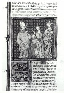 Charles III (879-929), karısı ve oğlu Louis IV (921-954) ile birlikte, Grandes Chroniques de France, 1375-79 by French School