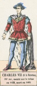 Charles VII, 54. kral olarak adlandırılan Muzaffer, 1422'de tahta çıktı, 1461'de öldü (renkli gravür) by French School