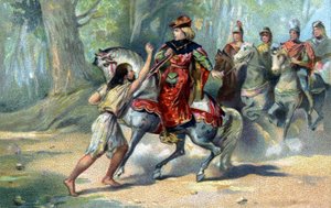 Charles VI, Le Mans ormanında deliliğe yakalandı. 19. yüzyılın sonlarında kromolitografi by French School