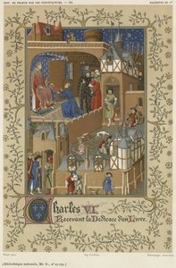 Charles VI bir kitabın ithafını alıyor by French School