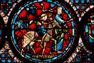 Chartres Katedrali, Dairesel İyi Samaritan Vitray Penceresini tasvir eden vitray pencere by French School