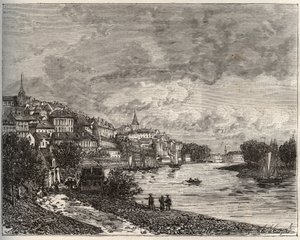 Chateau-Gontier (Chateau Gontier) - Pays de la Loire bölgesinde Mayenne - V.-A. Malt Brown. 1884 by French School