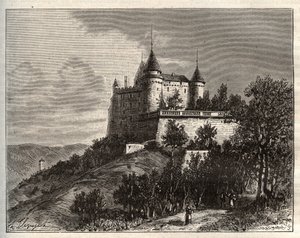 Chateau de Mercues - Cahors - V.A. tarafından “La France illustree: coğrafya, tarih, istatistiksel yönetim” de gravür Malt-Kahverengi. 1884 by French School