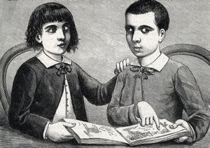 Yakınsak ve ıraksak şaşılığı veya şaşı gözleri olan çocuklar (gravür) 1888 by French School