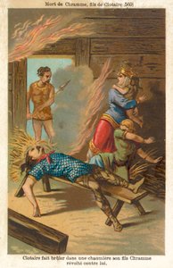 Chlothar I, Frank Kralı, asi oğlu Chram ve ailesini yakarak, 560 (chromolitho) by French School