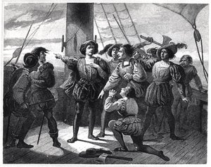 Christopher Columbus (1450-1506) Mürettebatını Korkutuyor by French School
