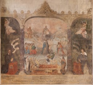 Kilise (Vaftizci Aziz John Kilisesi). İç mekan. Şapel Saint-Fursy. Duvar resimleri. Meryem'in yüceltilmesi (iyi ölüm olarak bilinen fresk). 17. yüzyıla başlayın. by French School