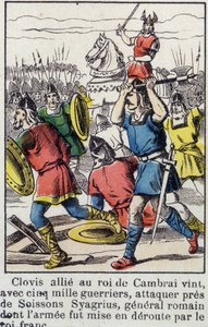 Cambrai kralıyla müttefik olan Clovis, 5000 savaşçıyla ordusu Frank kralı tarafından mağlup edilen Romalı general Soissons Syagrius