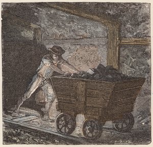 Kömür madenciliği (renkli gravür) by French School