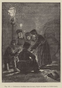 Sokaklarda ısınan arabacılar (gravür) by French School