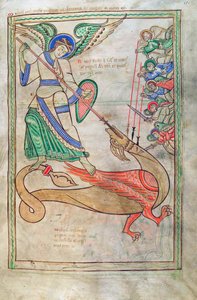Morina. Guelf. 1 Güd. en. 15r, Aziz Michael Ejderhayla Savaşıyor, Liber Floridus
