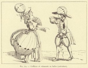 Balon saç modelleri ve kıyafetleri (karikatür) (gravür) by French School