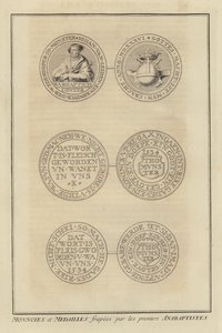 İlk Anabaptistler tarafından basılan madeni paralar ve madalyalar (gravür) by French School