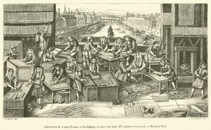 M le Baron Pichon Koleksiyonu, Louis XIV altında bir Kart Fabrikası (gravür) by French School